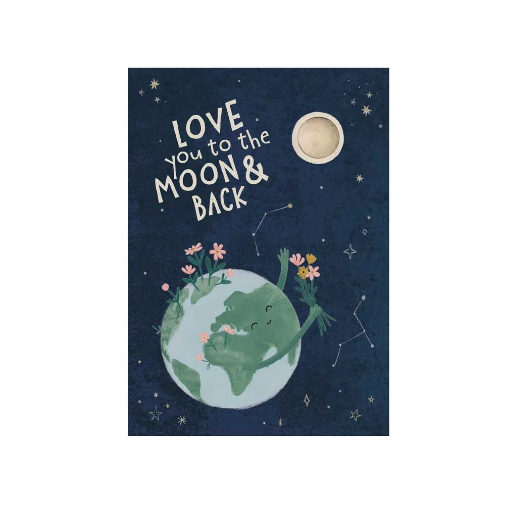 Blossombs Samenbombe - Geschenkkarte - Ich liebe dich bis zum Mond und zurück (1 Stück) - originelles Liebesgeschenk