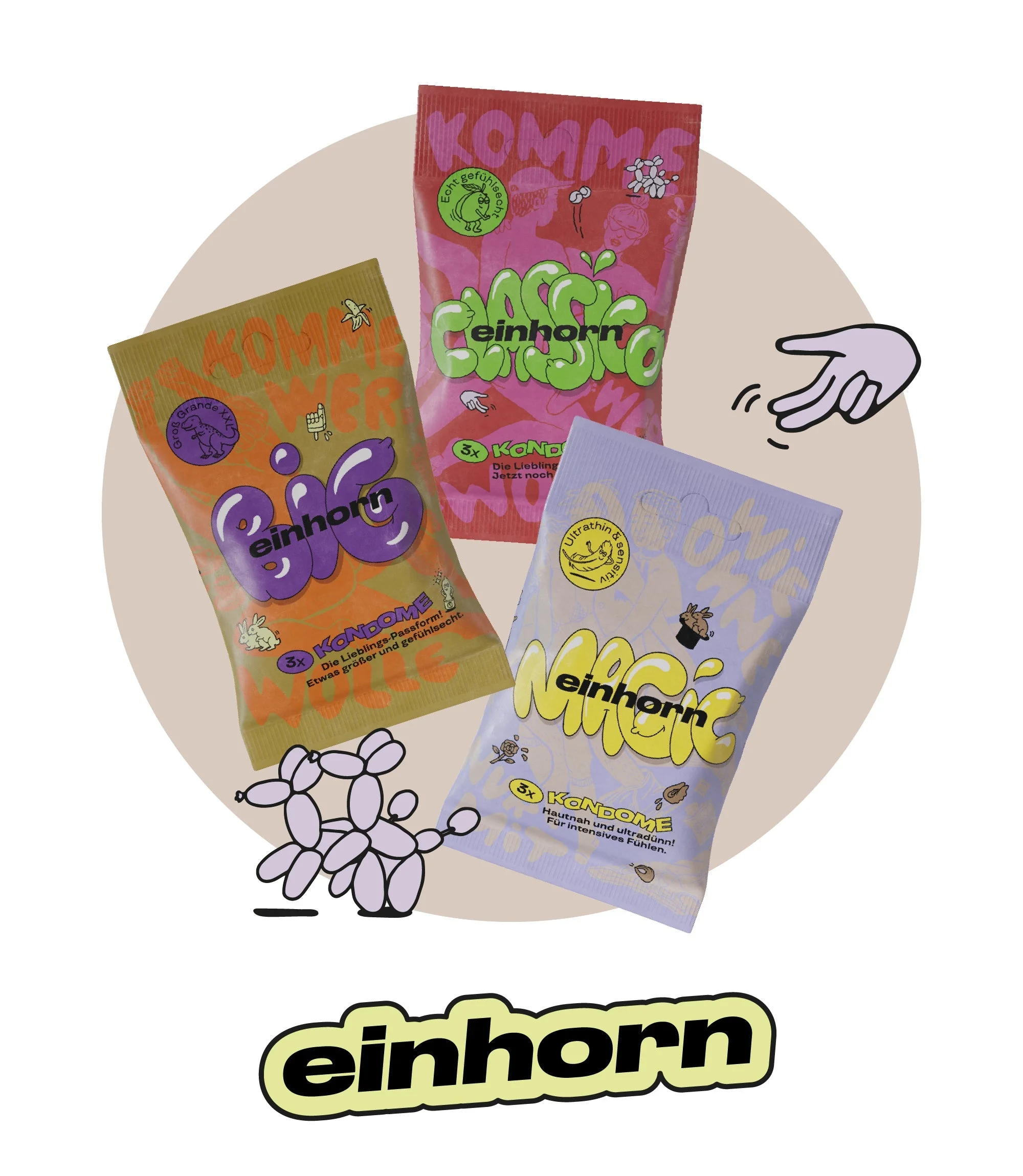Einhorn Kondome Classic 3 Stk. - vegan, unparfümiert