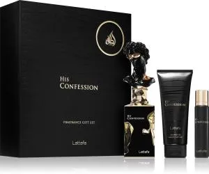 Lattafa His Confession Eau de Parfum für Herren 100 ml + EdP Mini 12 ml + Duschgel