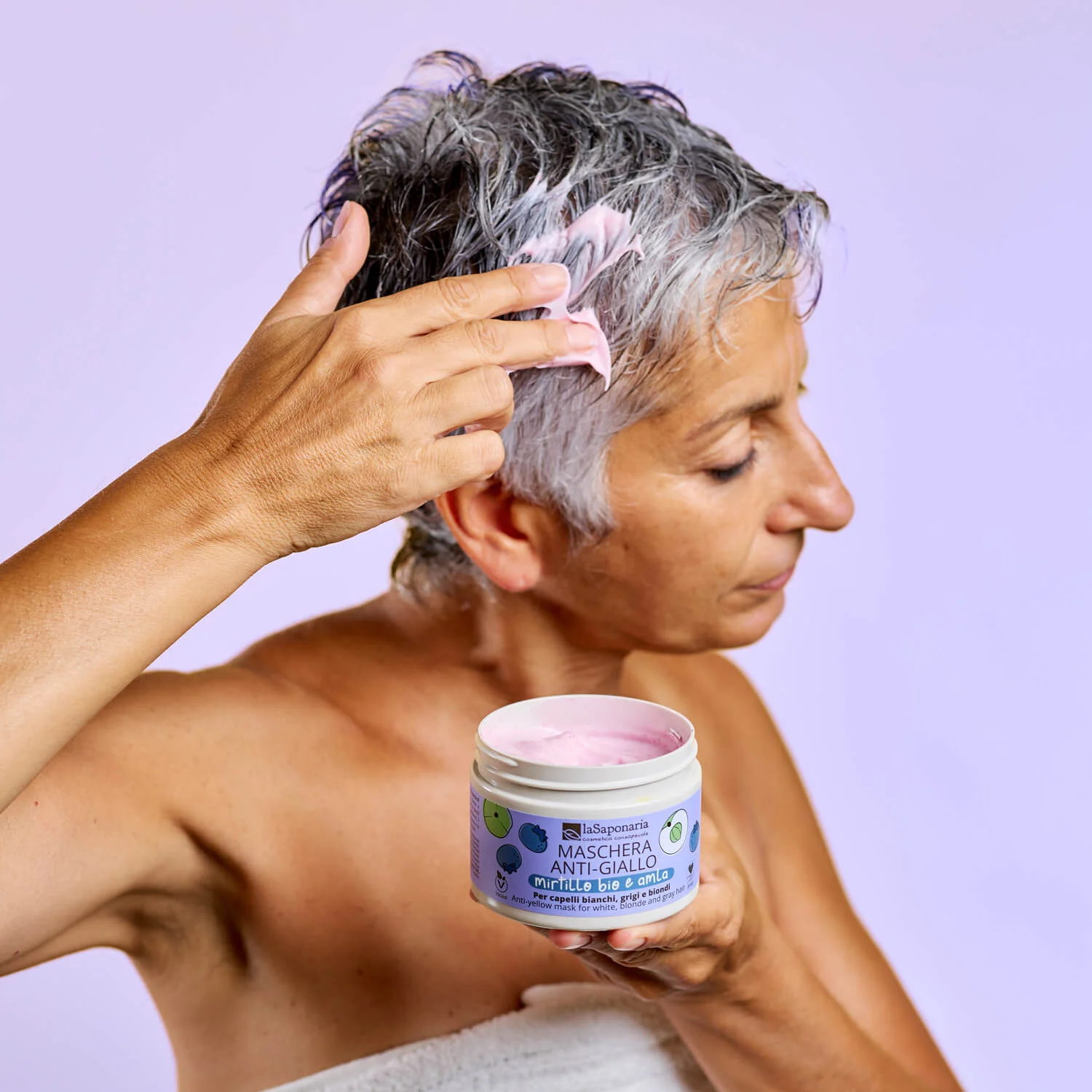 laSaponaria No yellow Maske für graues Haar mit Amla und Heidelbeere (200 ml) - neutralisiert gelbe Untertöne