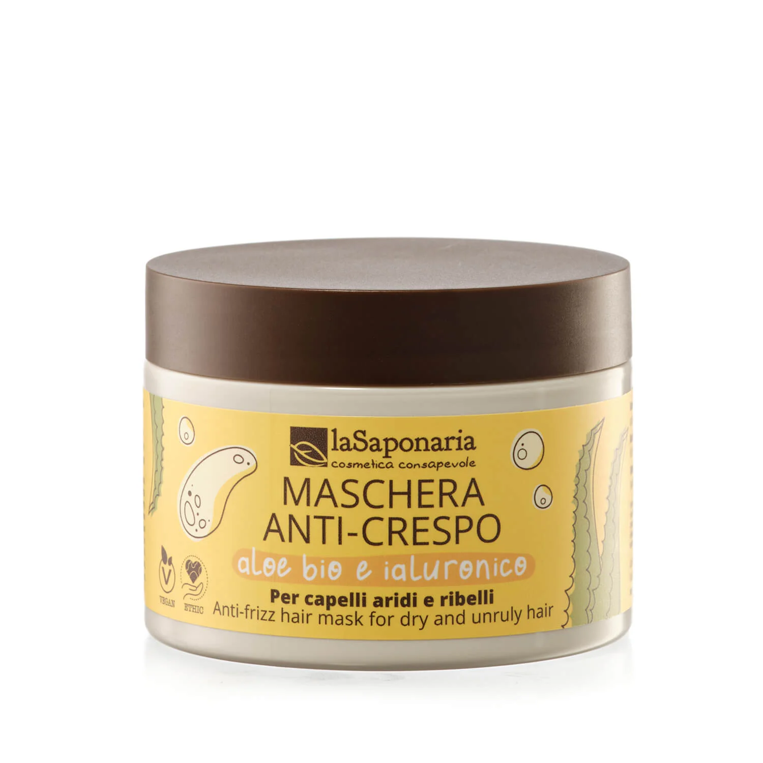 laSaponaria Anti-Frizz-Haarmaske mit Aloe Vera und Hyaluronsäure (200 ml) - Hilfe für trockenes Haar