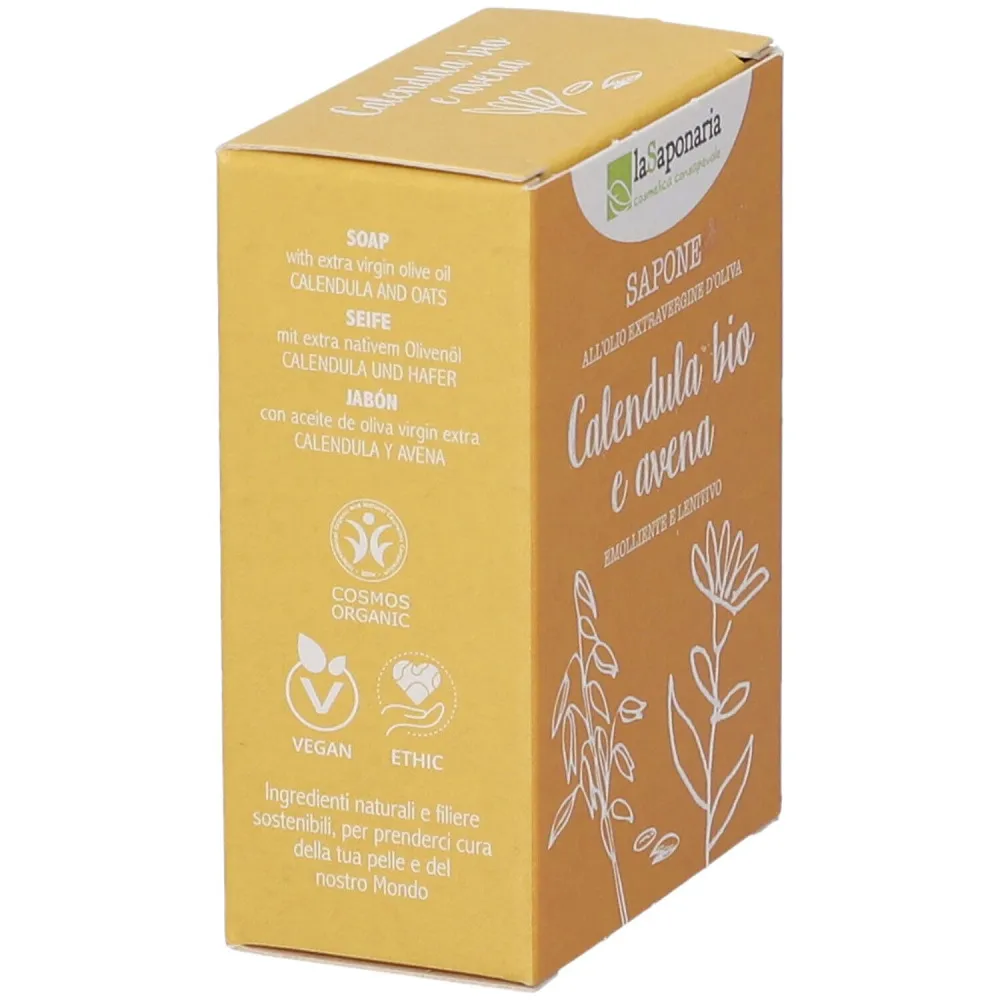 laSaponaria Feste Bio-Olivenölseife – Ringelblume & Hafer (100 g) – geeignet für Körper und Gesicht