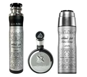 Lattafa Fakhar Man Geschenkset – 100 ml + Parfümspray 200 ml + Raumduft Eau de Parfum