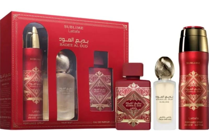 Badee Al Oud Sublime Geschenkset – 100 ml + parfümiertes Spray 200 ml + Haarnebel Eau de Parfum 50 ml