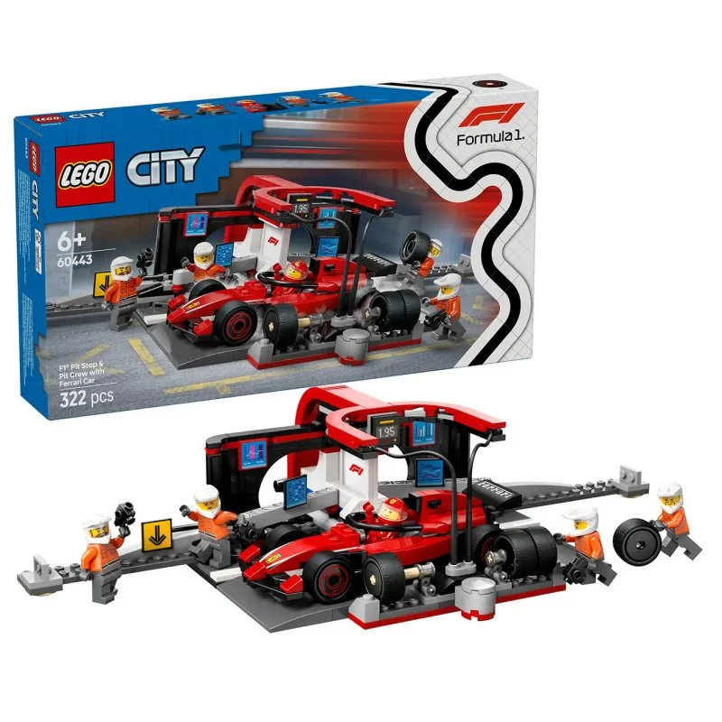 City 60443 F1®-Boxenstopp und Team mit Ferrari-Wagen