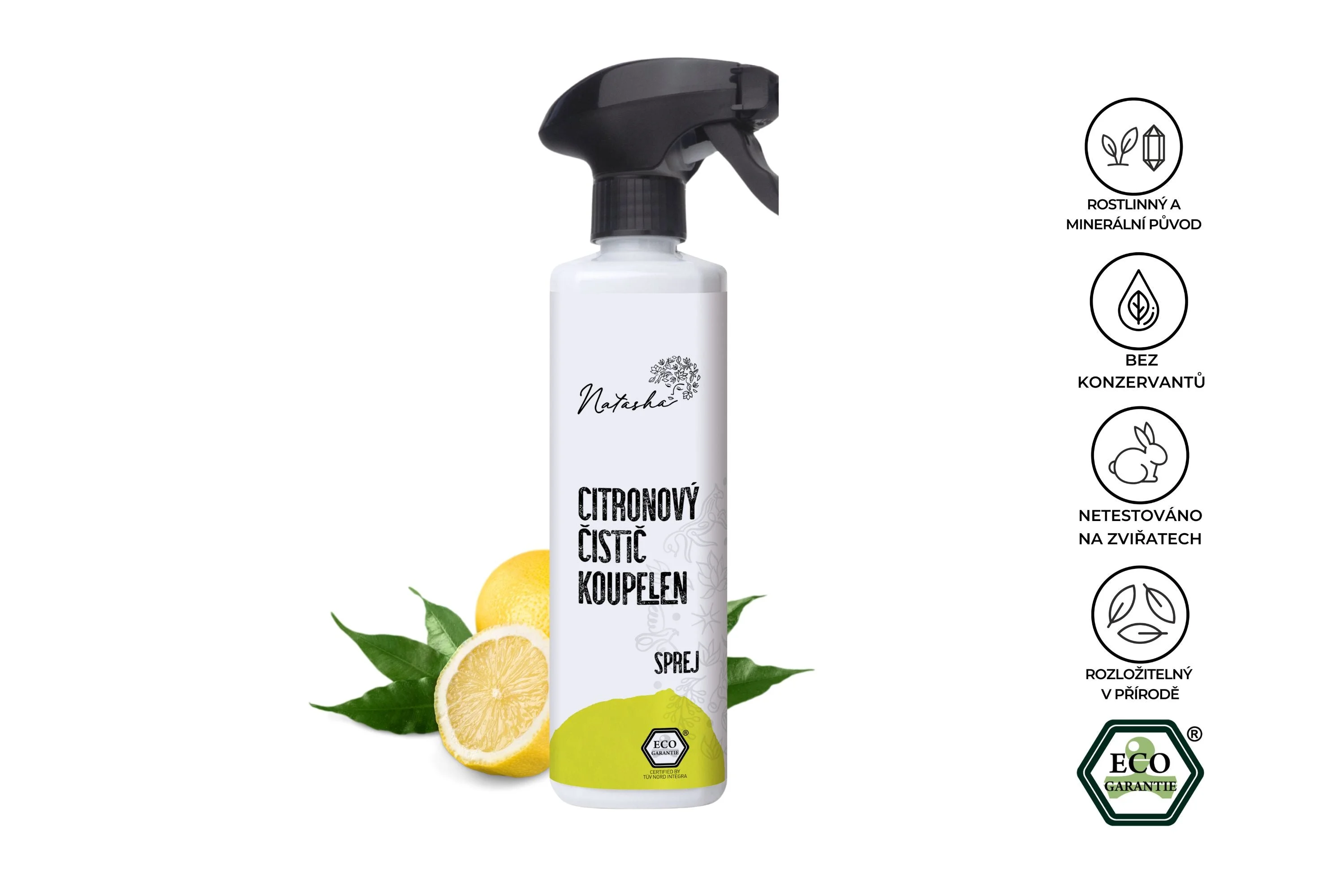 Natasha Zitronen-Badreiniger – Spray (500 ml) – geeignet für Haushalte mit hartem Wasser