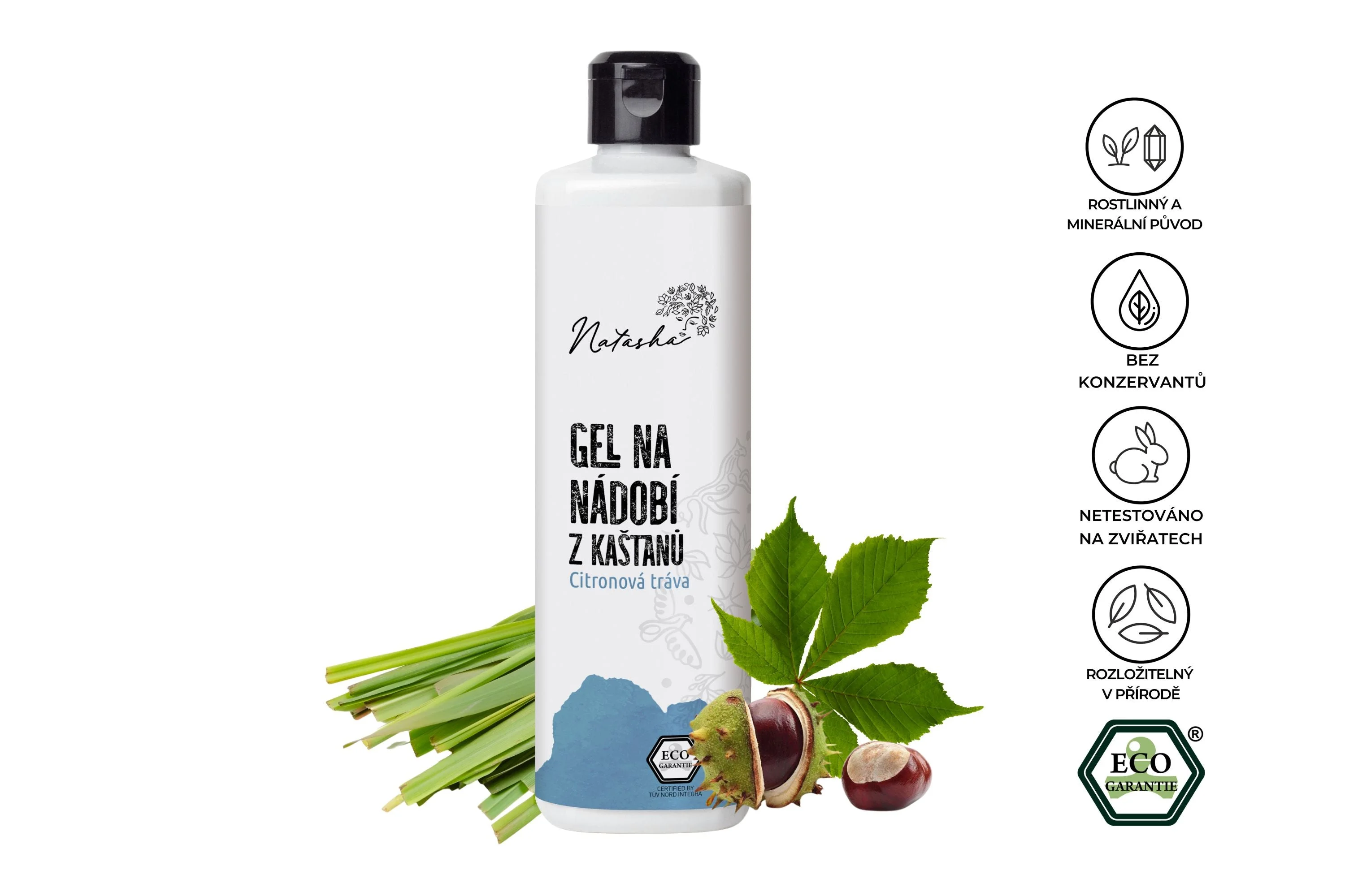 Natasha Geschirrspülgel aus Kastanien mit Zitronengras 500 ml – stark gegen Fett, hautschonend