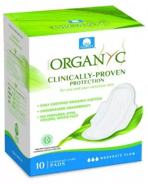 Organyc Moderate Day Pads mit Flügeln (10 Stück) - 100% Bio-Baumwolle, 3 Tropfen