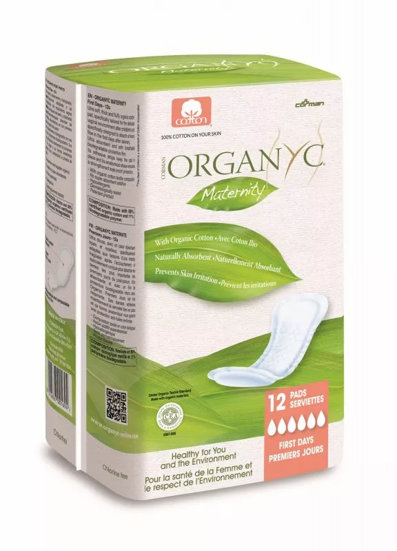 Organyc Mutterschaftseinlagen (12 Stück) - 100% Bio-Baumwolle, 6 Tropfen
