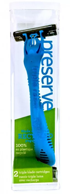 Preserve Dreifach-Rasierer (inkl. 2 Köpfe) - blau - mit 3 Klingen, aus recyceltem Kunststoff