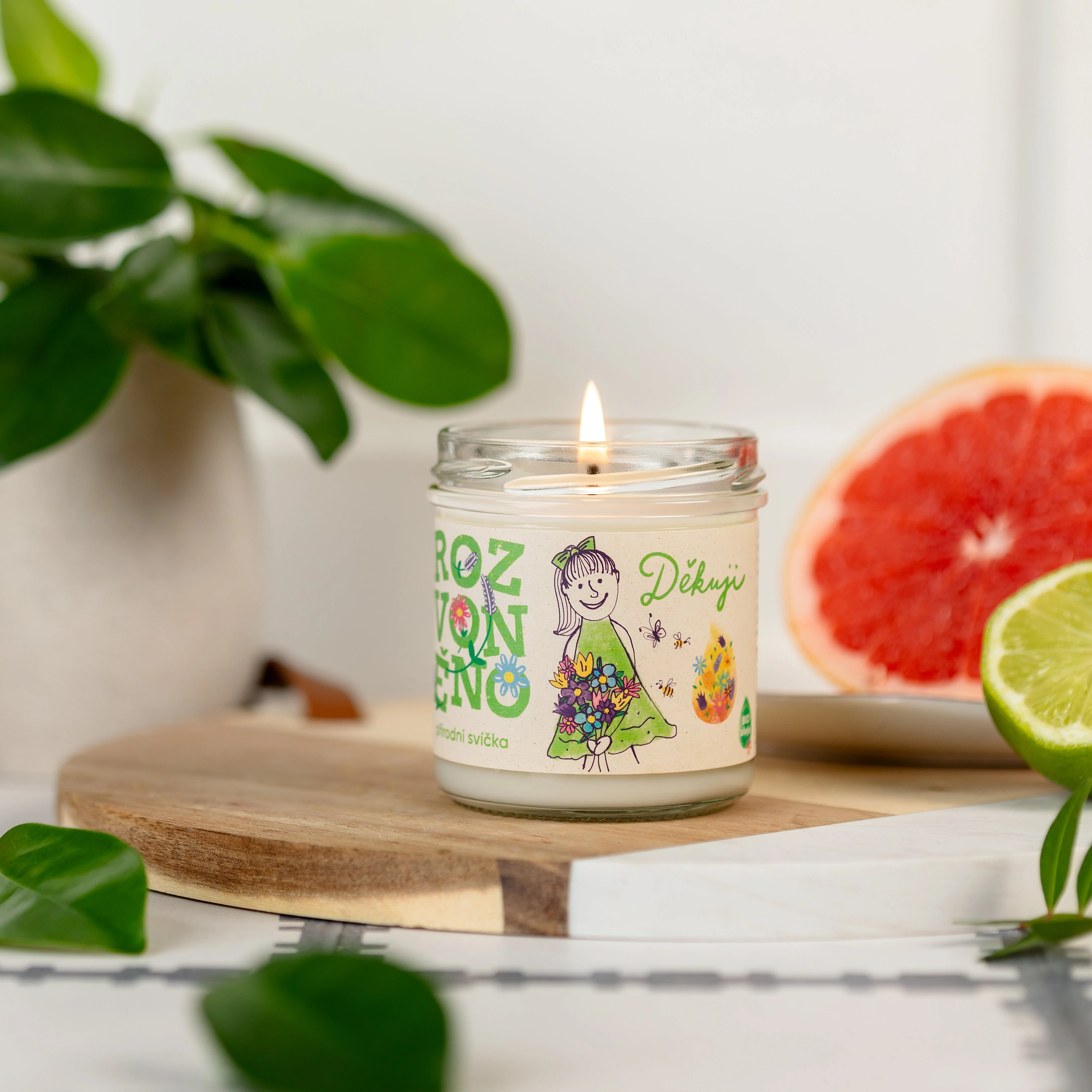 Rozvoněno Duftkerze – Danke (130 ml) – mit Grapefruit, Limette und Bergamotte