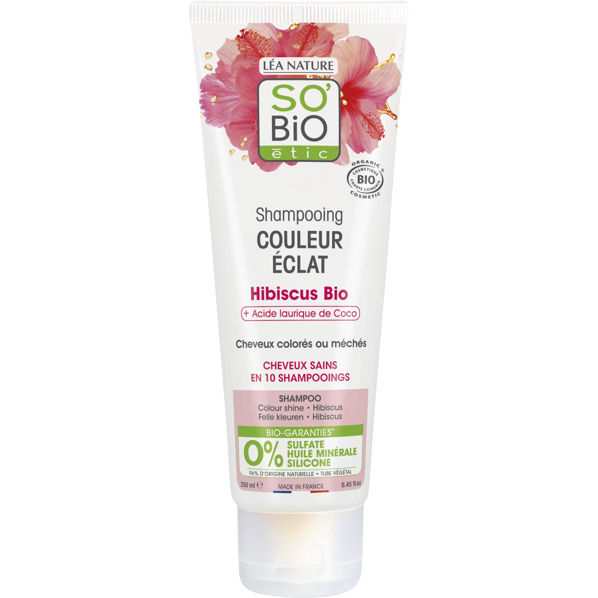 SO’BiO étic Shampoo für gefärbtes und gesträhntes Haar mit Bio-Hibiskus (250 ml) - bewahrt die Farbbrillanz