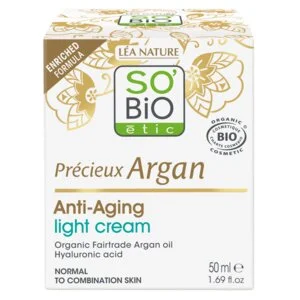 SO’BiO étic Anti-age Precieux Argan Leichte Tagescreme für normale bis Mischhaut BIO (50 ml) – spendet Feuchtigkeit und festigt die Haut