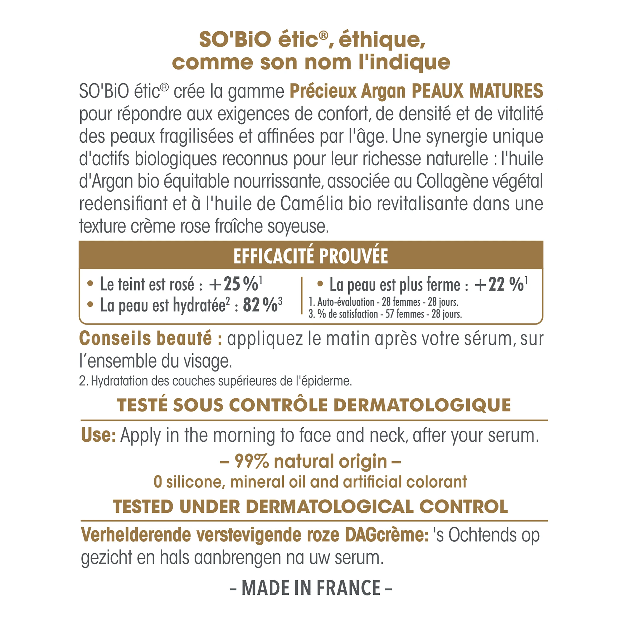 SO’BiO étic Anti-age Precieux Argan Rosa Tagescreme zur Straffung GOLD BIO (50 ml) – strafft und hellt den Teint auf