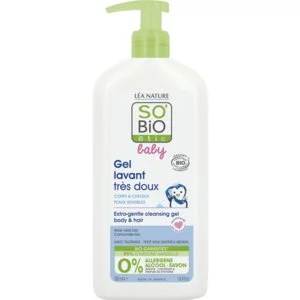 SO’BiO étic BABY Waschgel für Kinder – extra sanft für Körper und Haare BIO (500 ml) – brennt nicht in den Augen