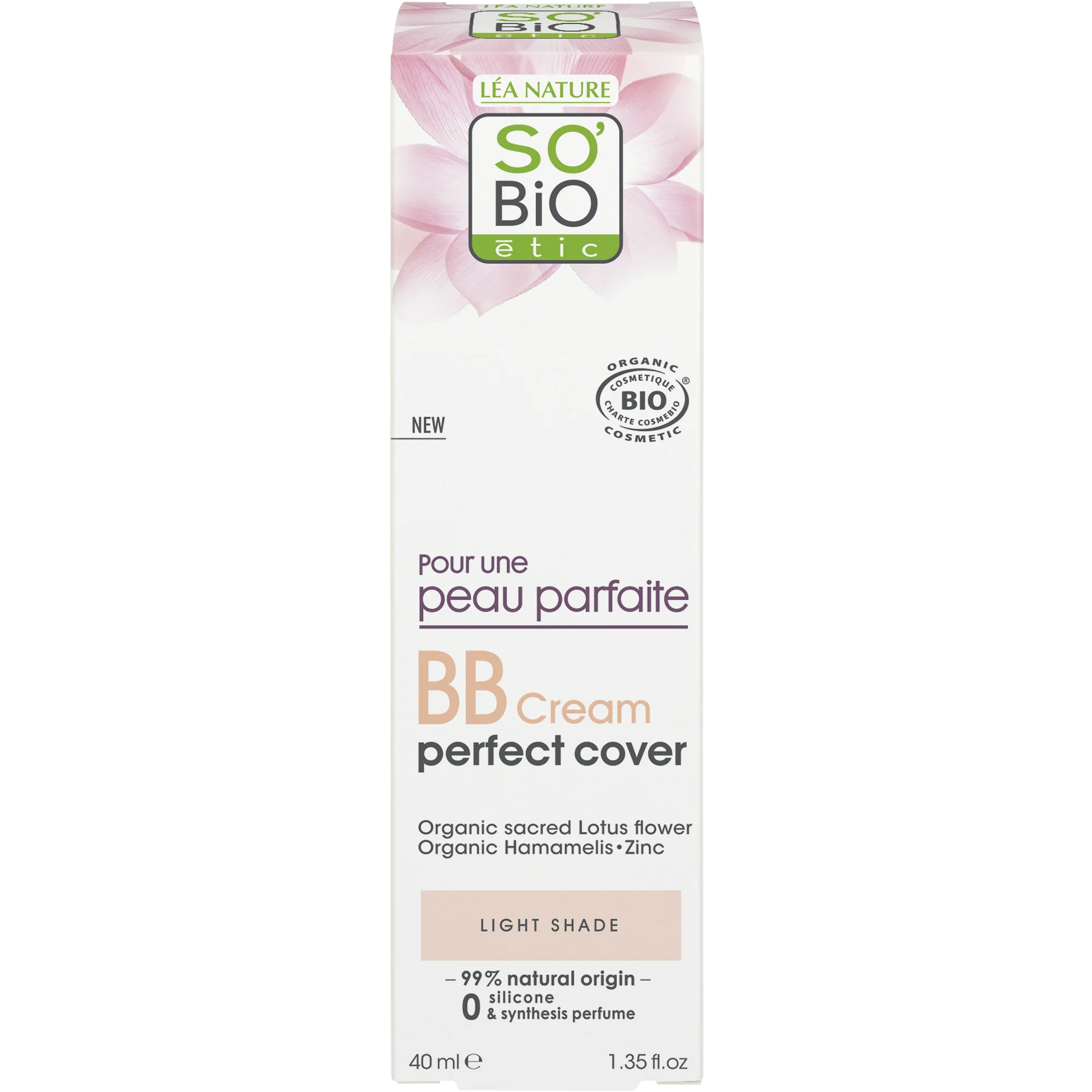 SO’BiO étic BB-Creme für einen perfekten Teint – Farbton Light BIO (40 ml) – mit Lotusblütenextrakt