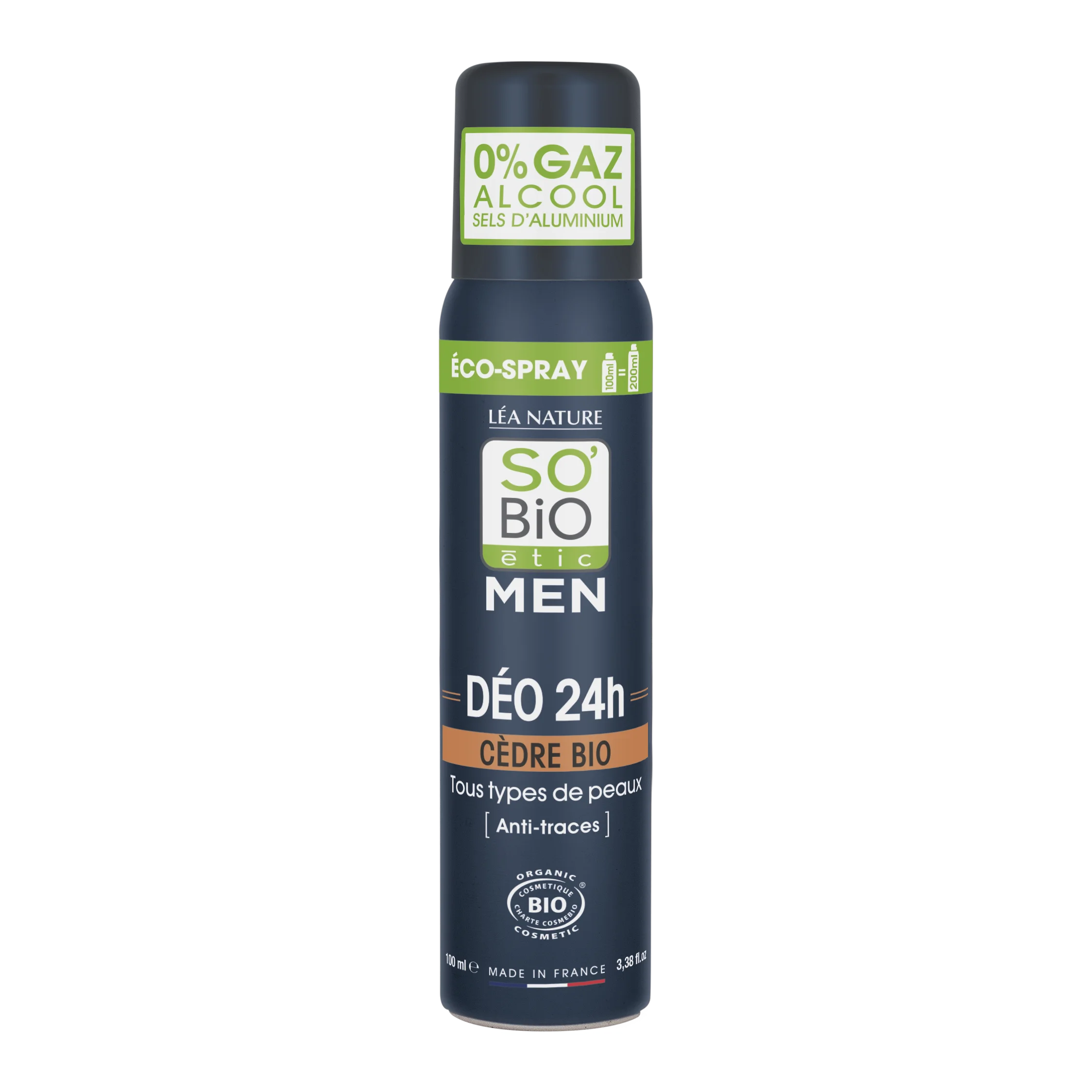 SO’BiO étic Natürliches Deodorant ECO SPRAY 24h MEN – Zeder BIO (100 ml) – wirksam bis zu 24 Stunden