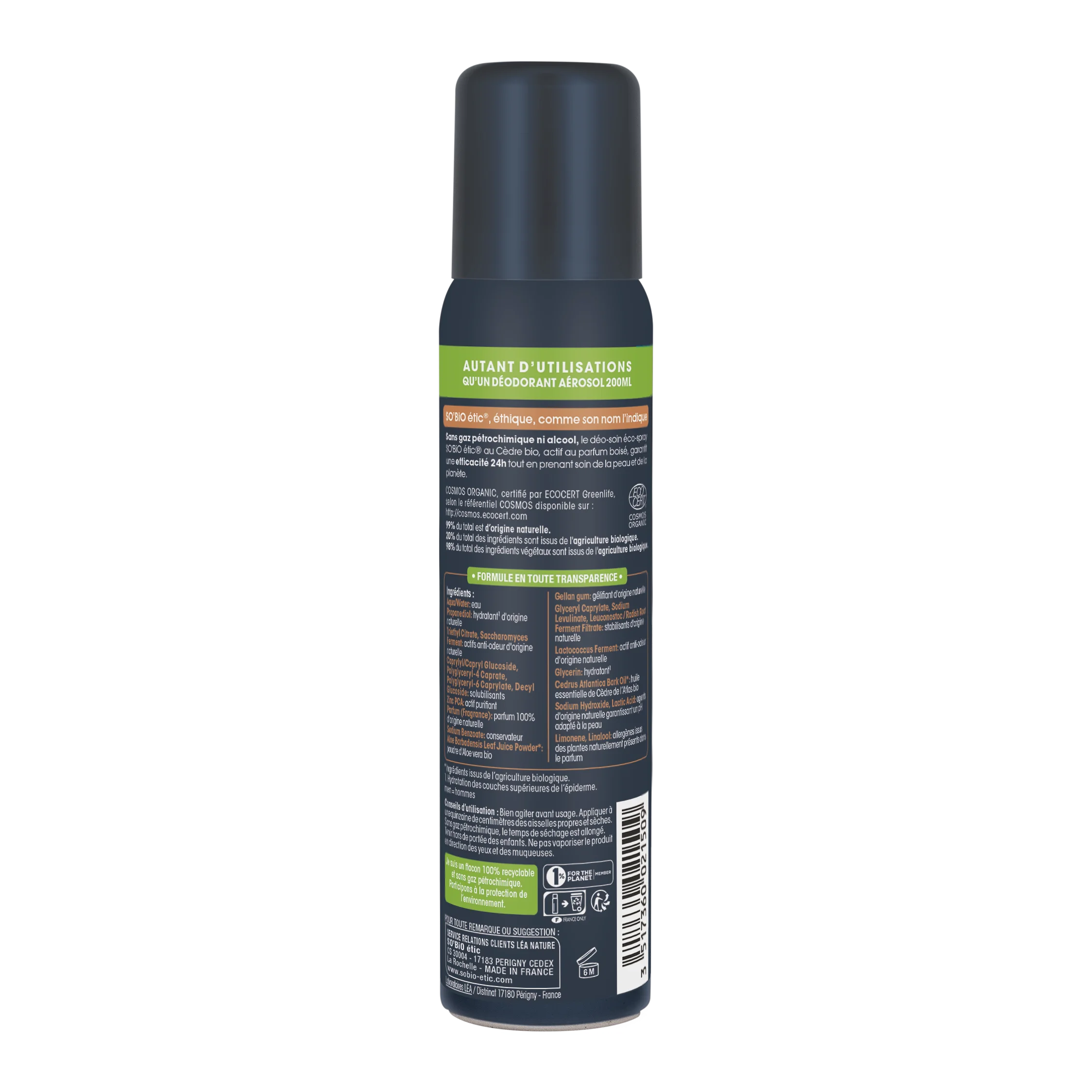 SO’BiO étic Natürliches Deodorant ECO SPRAY 24h MEN – Zeder BIO (100 ml) – wirksam bis zu 24 Stunden