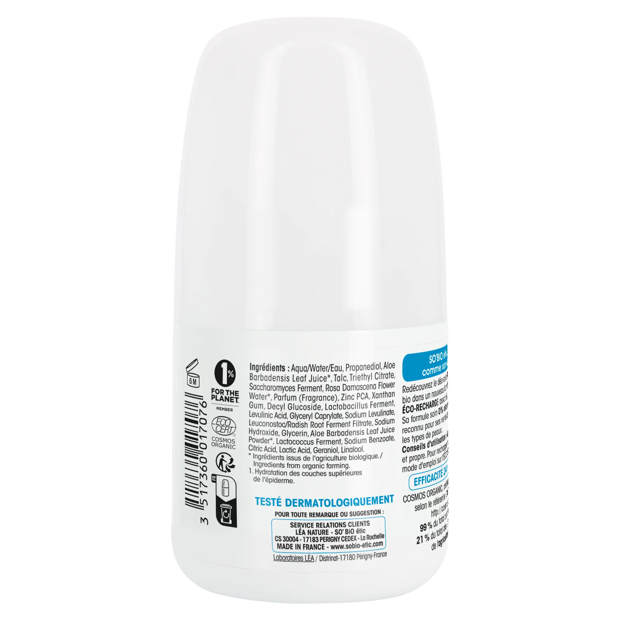 SO’BiO étic Deodorant Roll-on 24h - Tolerance+ mit Bio-Aloe Vera (50 ml) - wirksam bis zu 24 Stunden