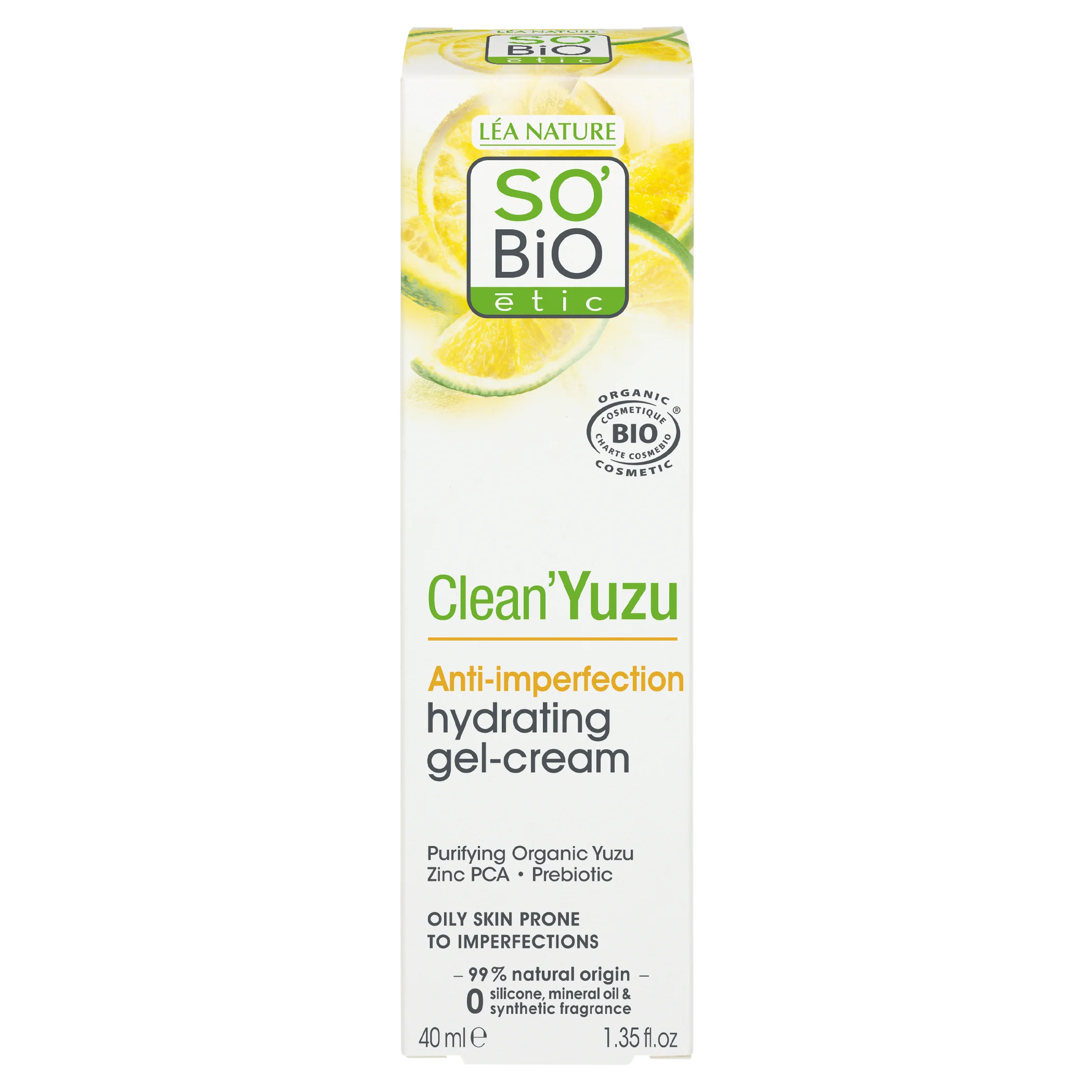 SO’BiO étic Feuchtigkeitsspendende Gesichts-Gelcreme – Clean Yuzu BIO (40 ml) – ideal für fettige Haut