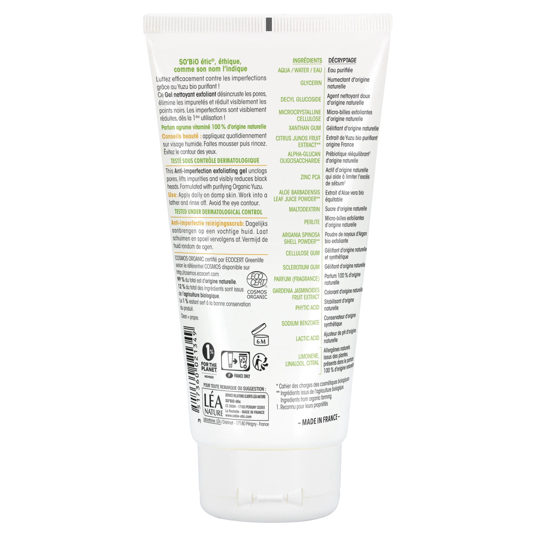 SO’BiO étic Gesichtspeeling-Gel - Clean Yuzu BIO (150 ml) - ideal für fettige Haut