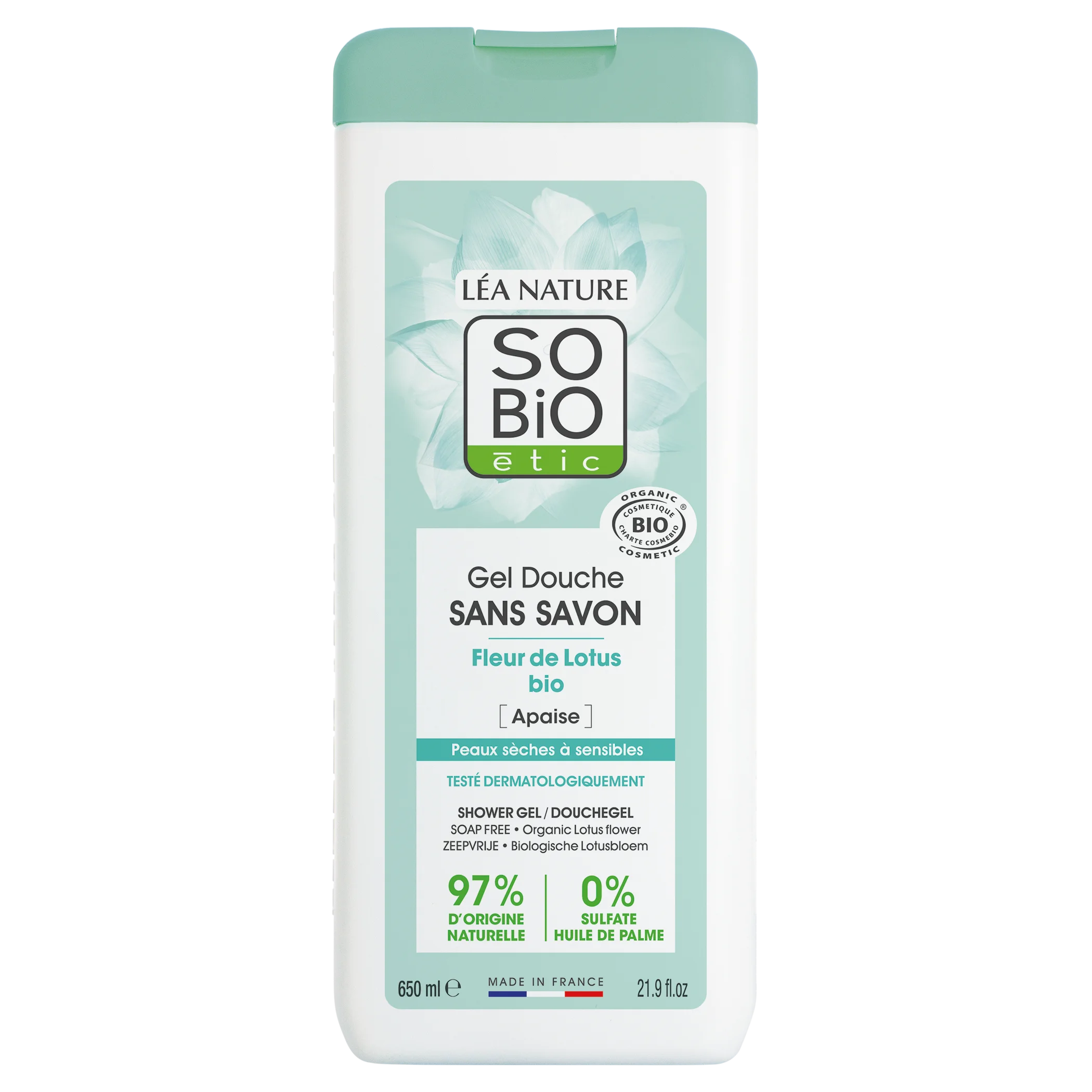 SO’BiO étic Duschgel OHNE SEIFE mit BIO-Lotusblüte (650 ml) – ideal für trockene und empfindliche Haut