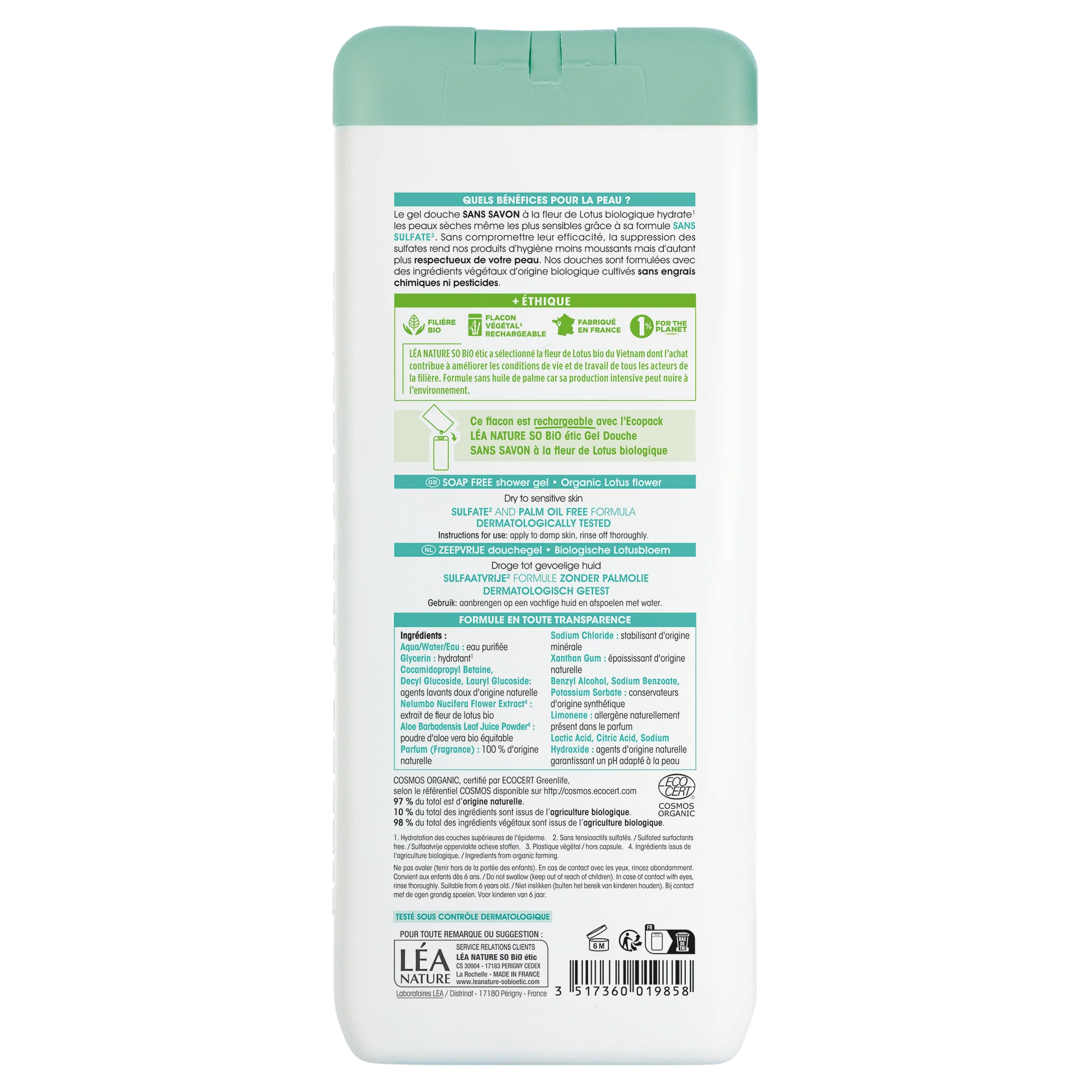 SO’BiO étic Duschgel OHNE SEIFE mit BIO-Lotusblüte (650 ml) – ideal für trockene und empfindliche Haut