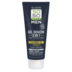 SO’BiO étic MEN 3in1 Duschgel – belebender Bio-Ingwer (200 ml) – für Körper, Gesicht und Haare