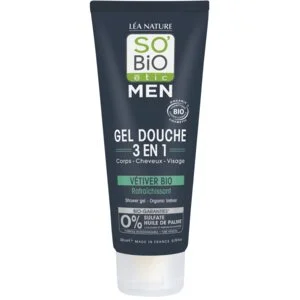 SO’BiO étic MEN 3in1 Duschgel – erfrischender BIO-Vetiver (200 ml) – für Körper, Gesicht und Haare