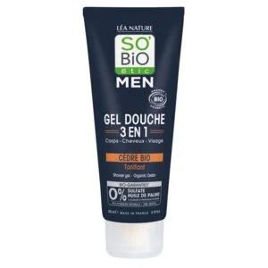 SO’BiO étic MEN 3-in-1 Duschgel – belebende BIO-Zeder (200 ml) – für Körper, Gesicht und Haare
