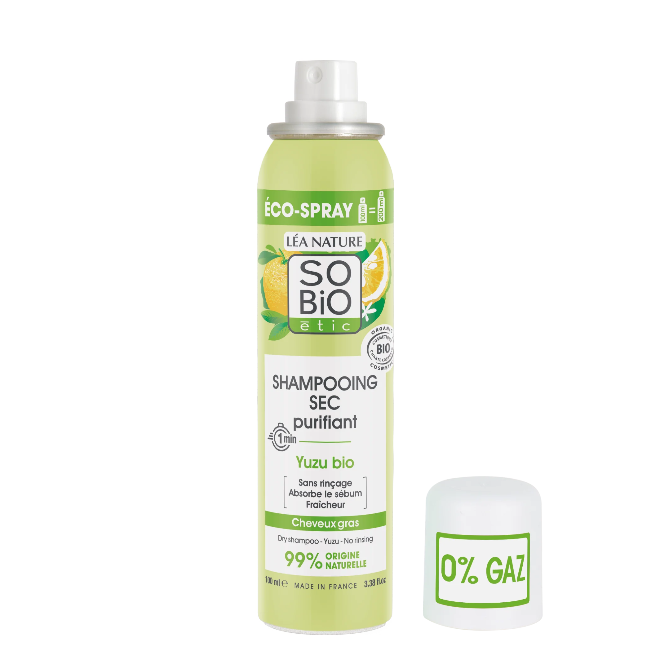 SO’BiO étic Reinigendes Trockenshampoo-Spray mit Bio-Yuzu (100 ml) – hinterlässt das Haar frisch und geschmeidig