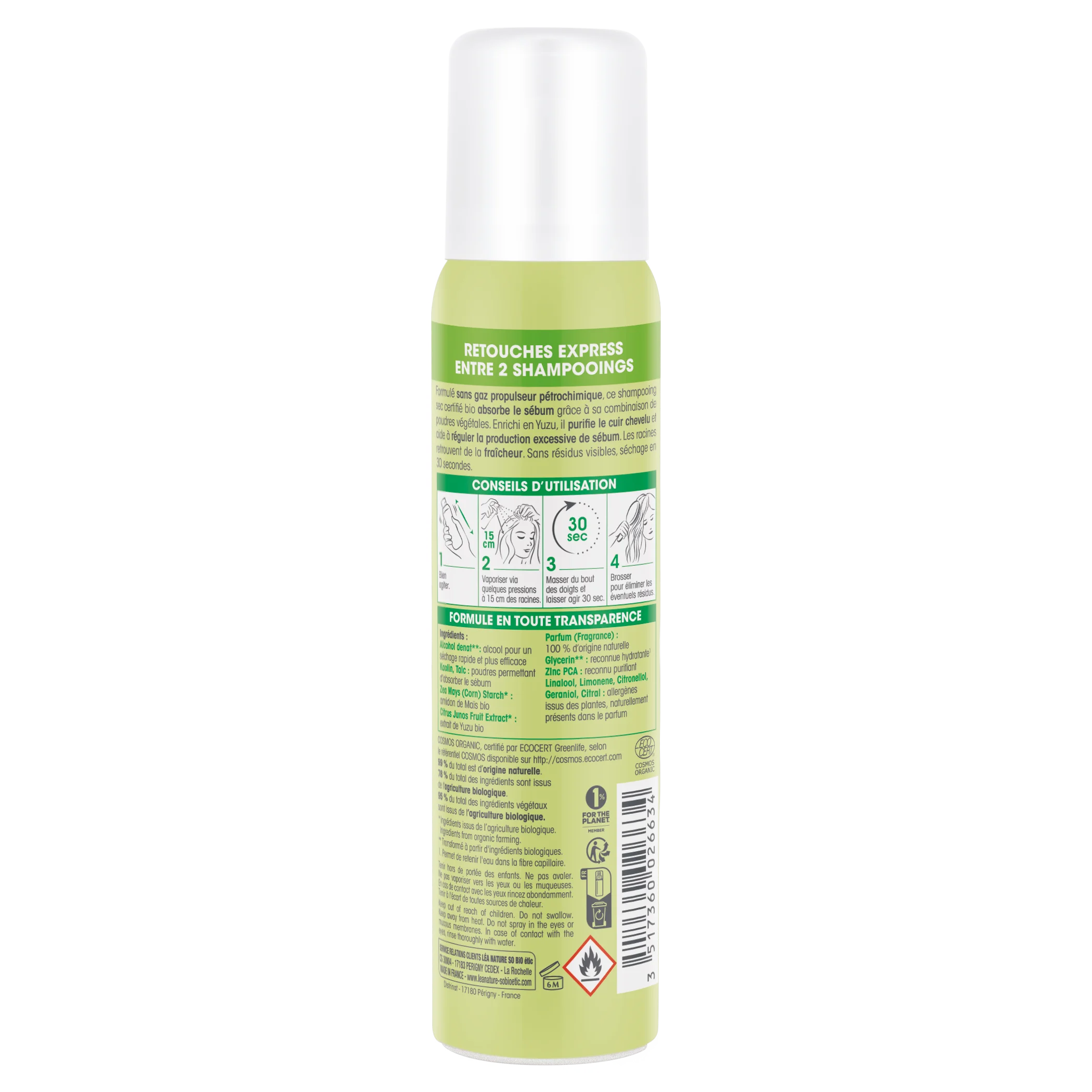 SO’BiO étic Reinigendes Trockenshampoo-Spray mit Bio-Yuzu (100 ml) – hinterlässt das Haar frisch und geschmeidig