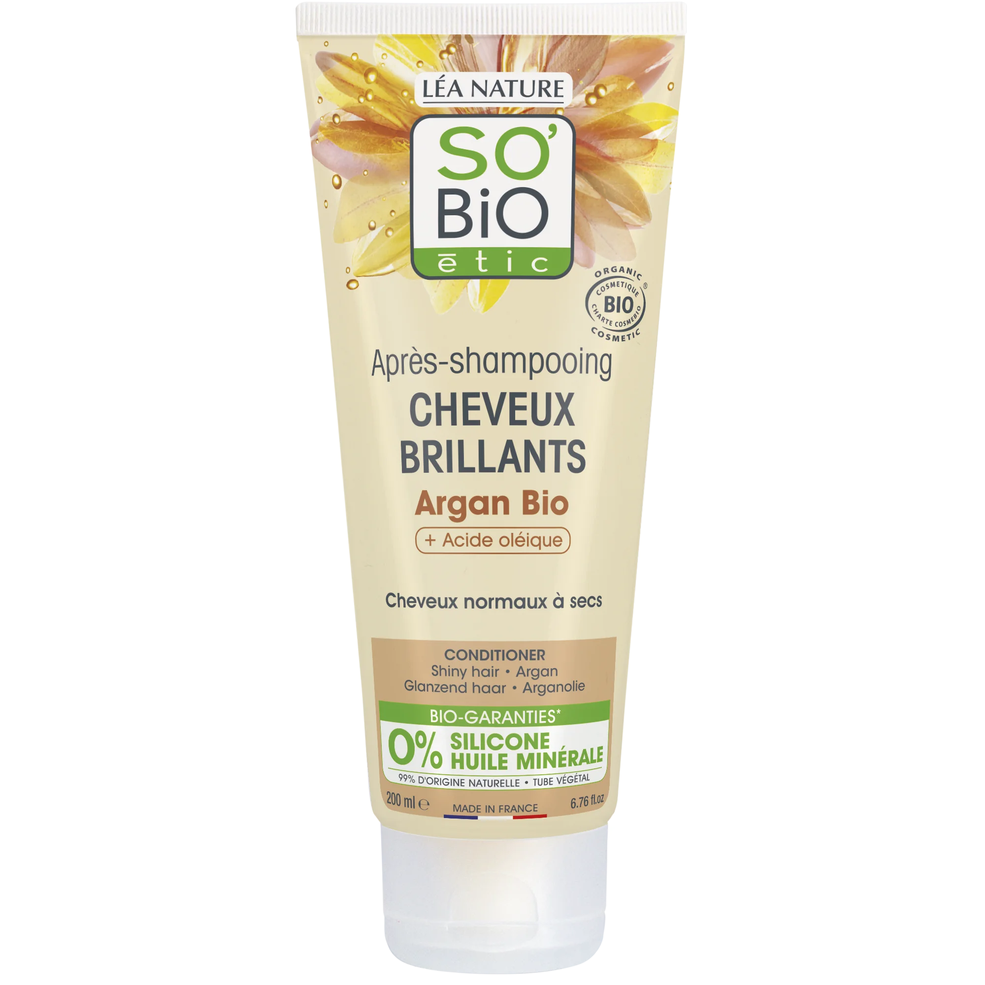 SO’BiO étic Conditioner mit Arganöl für Glanz – für normales bis trockenes Haar, BIO (200 ml) – hinterlässt das Haar glänzend und geschmeidig