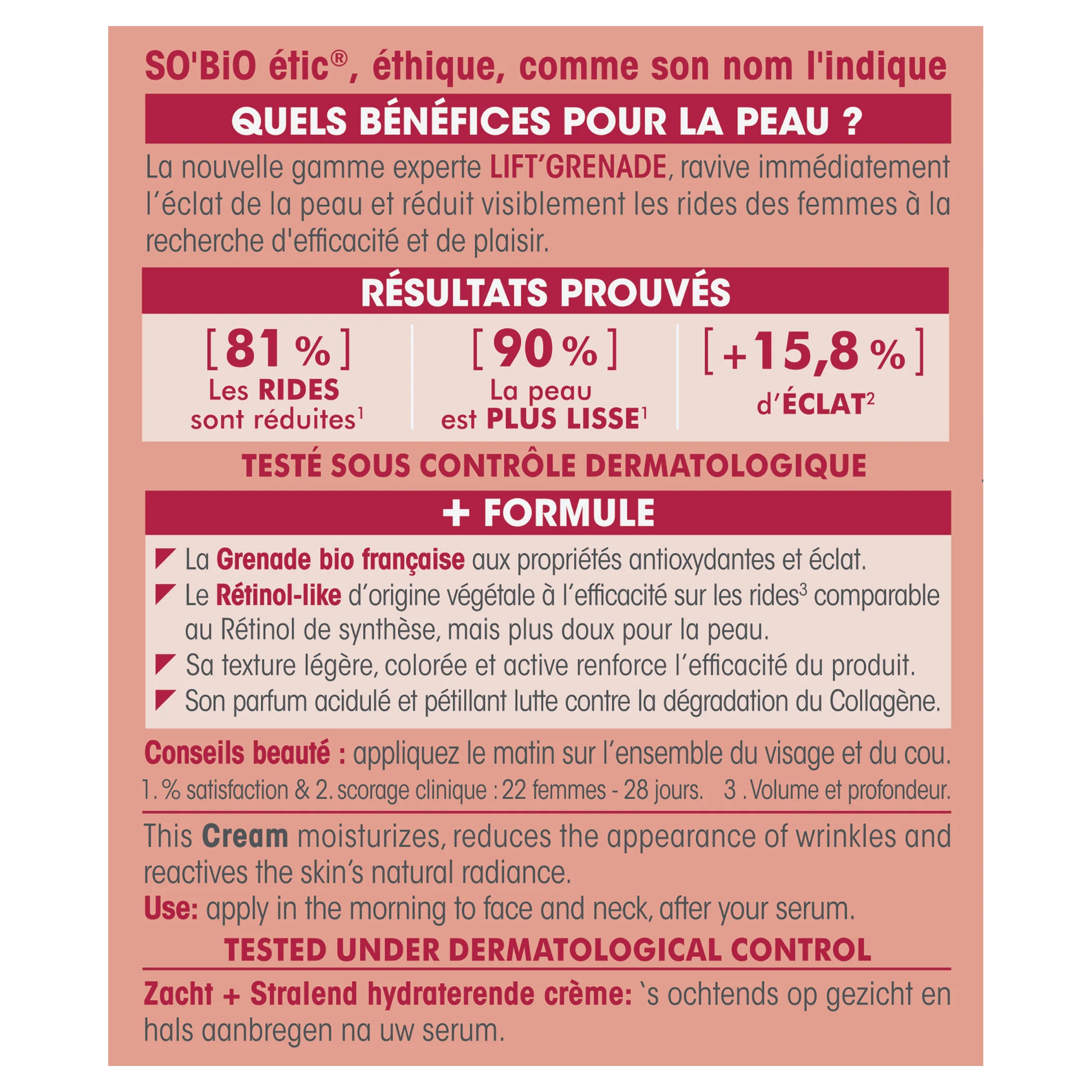 SO’BiO étic Aufhellende Anti-Falten-Tagescreme Lift'Grenade BIO (50 ml) – mit Granatapfel