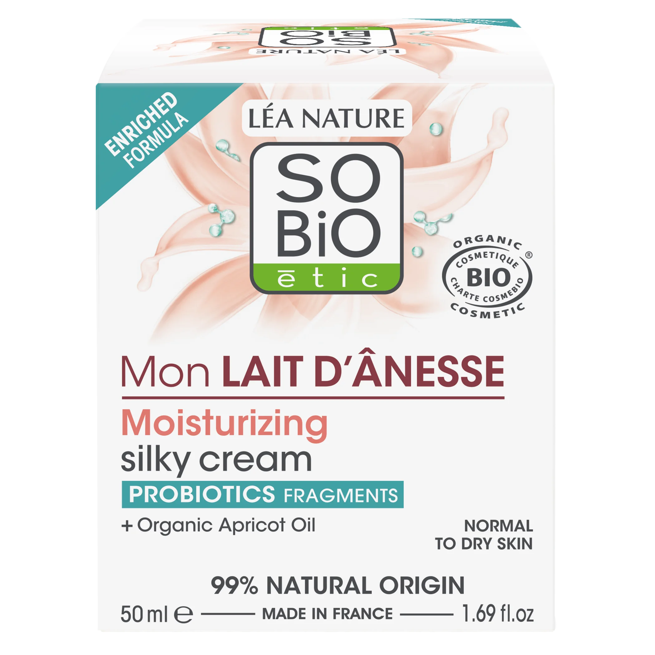SO’BiO étic Seidige Feuchtigkeitscreme mit BIO-Eselsmilch (50 ml) – für alle Hauttypen, einschließlich empfindlicher Haut