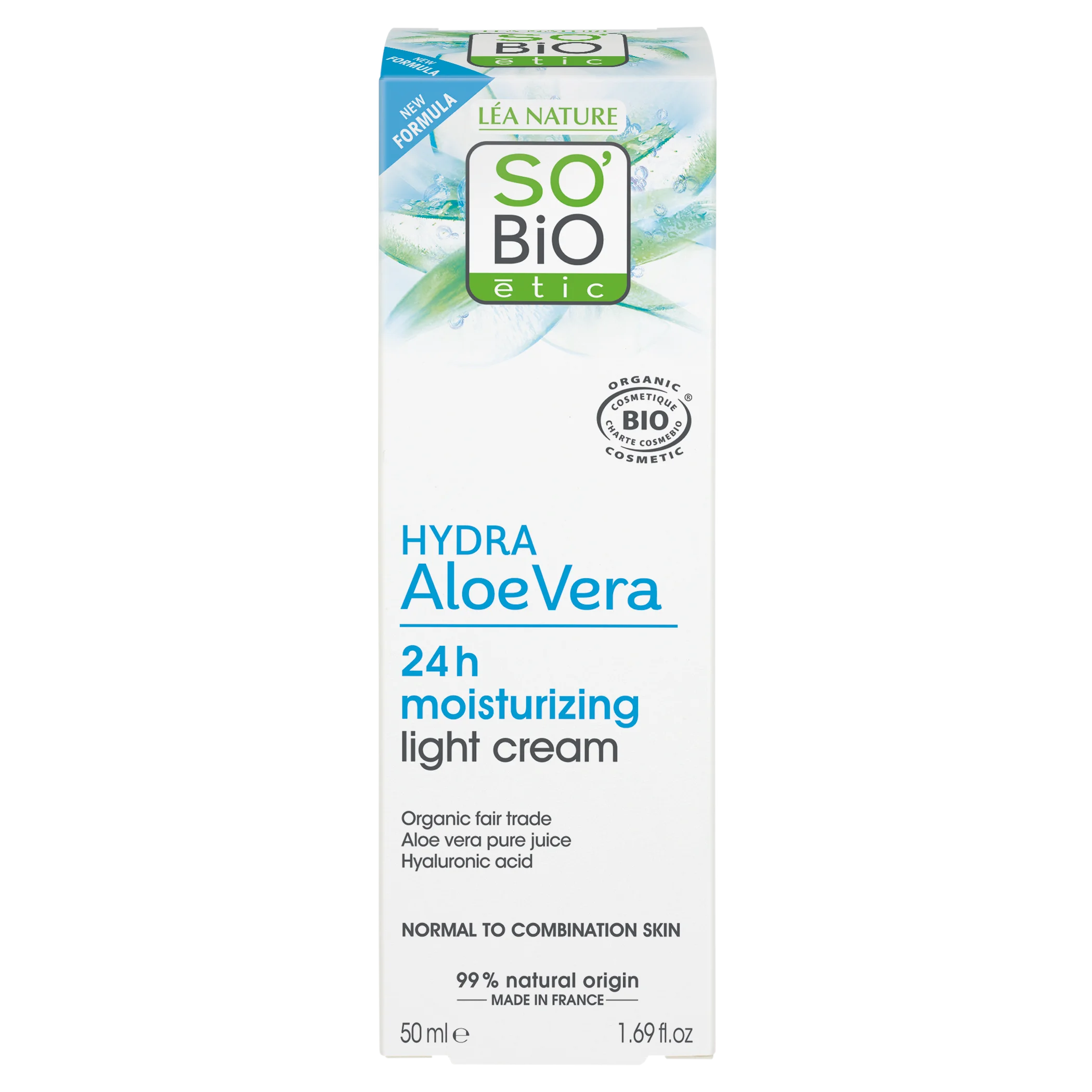 SO’BiO étic Leicht feuchtigkeitsspendende Tagescreme mit BIO-Aloe Vera (50 ml) – mit Hyaluronsäure