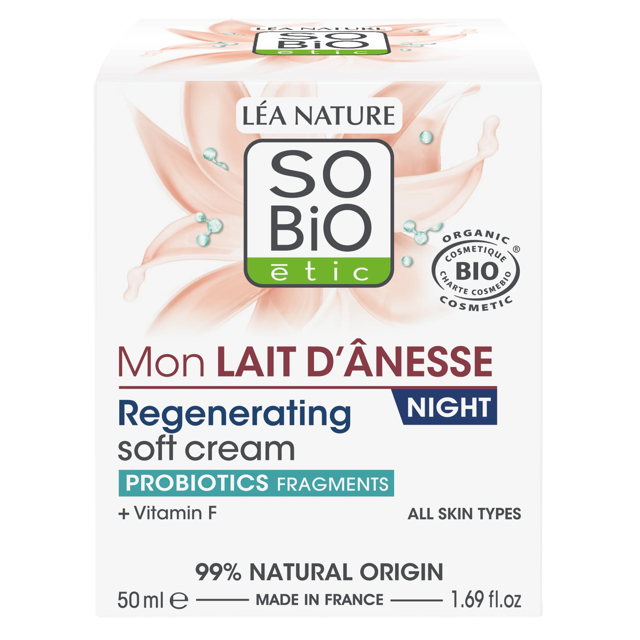 SO’BiO étic Regenerierende Nachtcreme mit Bio-Eselsmilch (50 ml) – geschlagene Textur