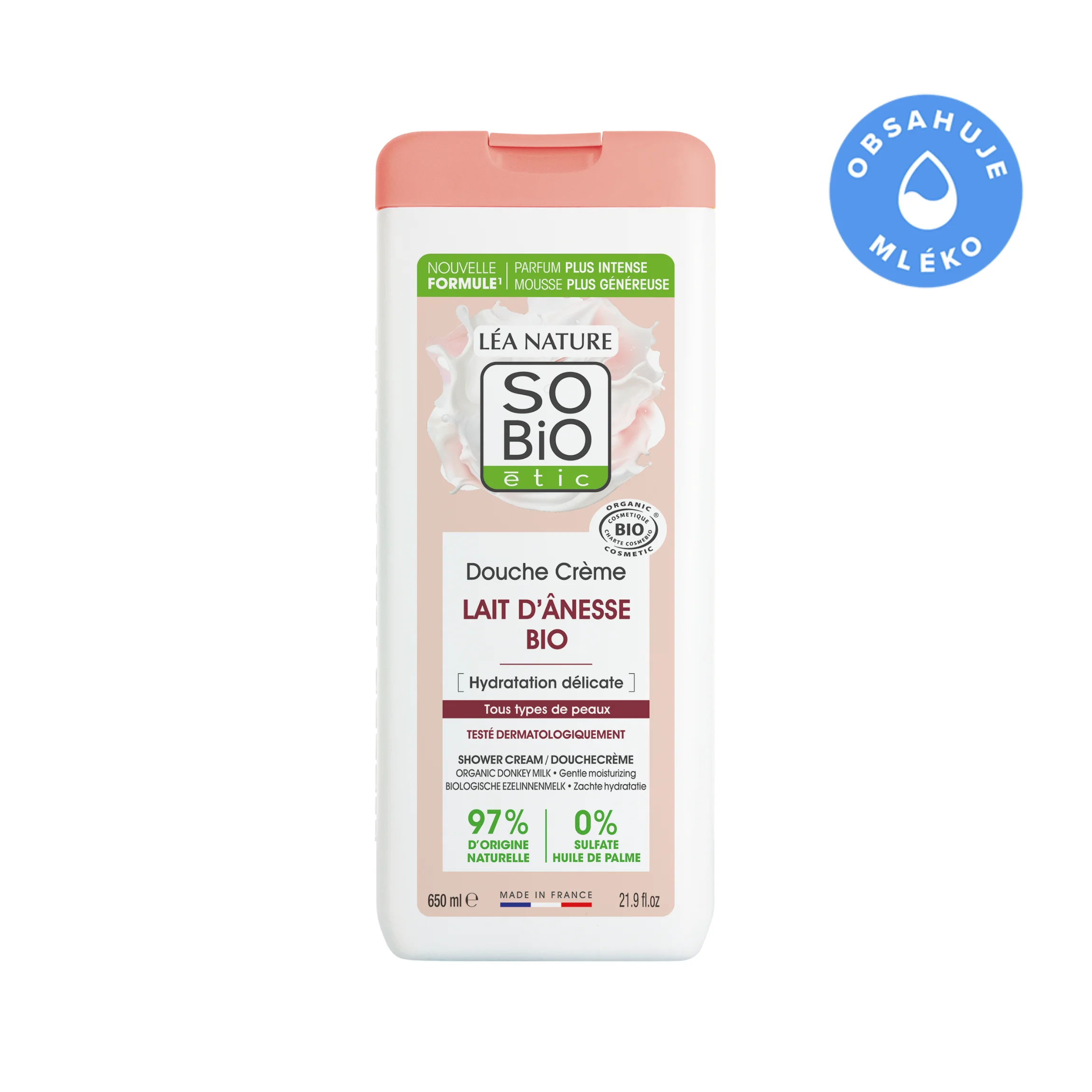 SO’BiO étic Sanft feuchtigkeitsspendende Duschcreme mit Bio-Eselsmilch (650 ml) – für alle Hauttypen
