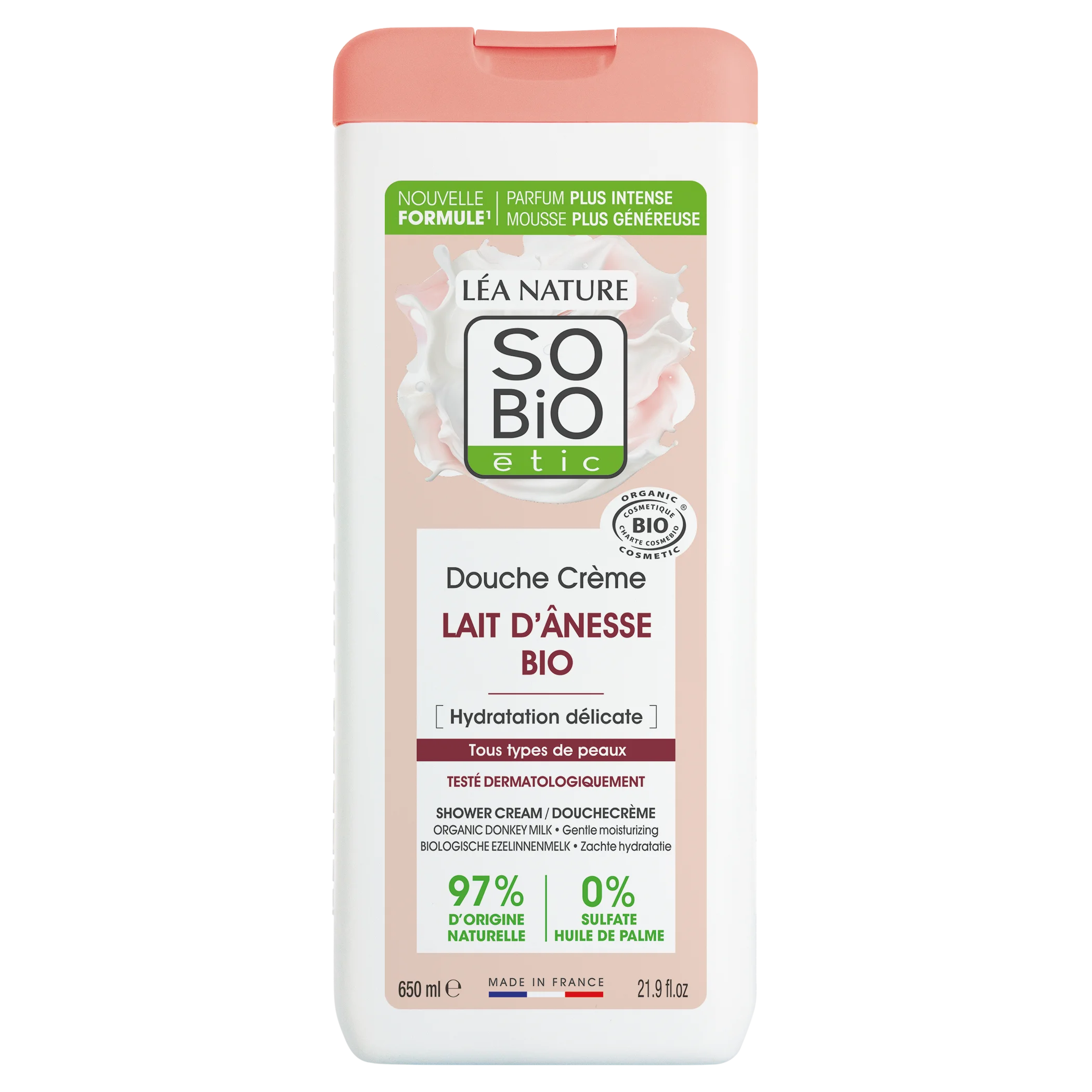SO’BiO étic Sanft feuchtigkeitsspendende Duschcreme mit Bio-Eselsmilch (650 ml) – für alle Hauttypen