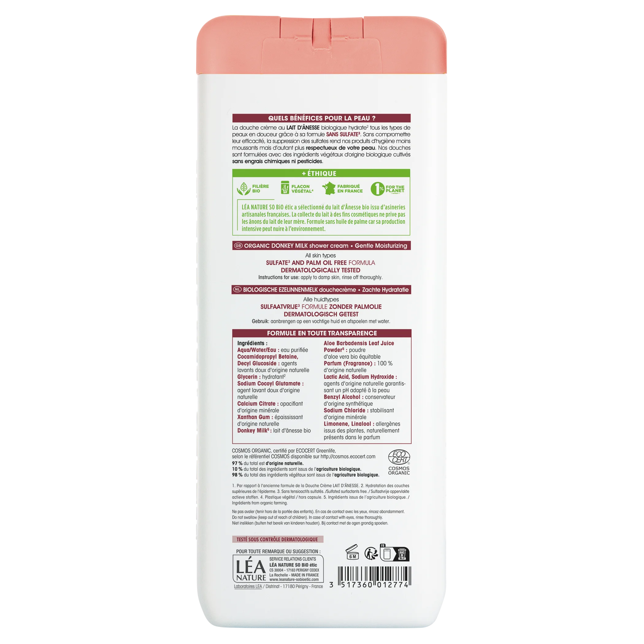 SO’BiO étic Sanft feuchtigkeitsspendende Duschcreme mit Bio-Eselsmilch (650 ml) – für alle Hauttypen