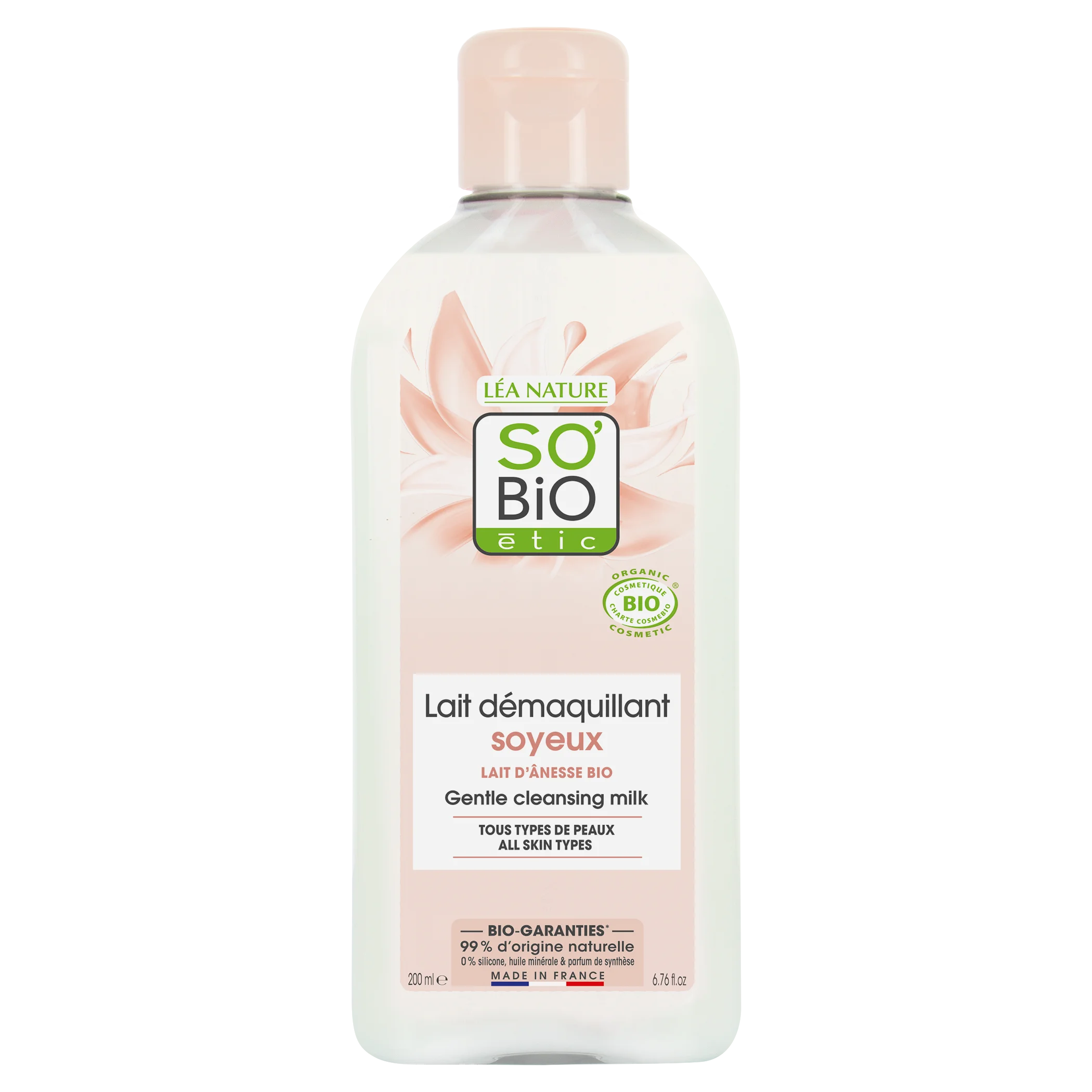 SO’BiO étic Reinigungsmilch mit BIO-Eselsmilch (200 ml) – entfernt sanft Make-up und Unreinheiten