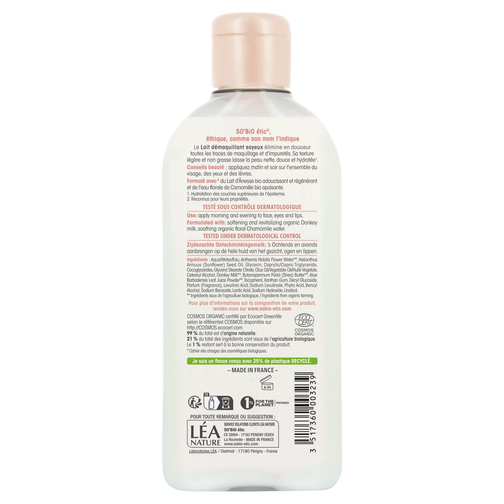 SO’BiO étic Reinigungsmilch mit BIO-Eselsmilch (200 ml) – entfernt sanft Make-up und Unreinheiten