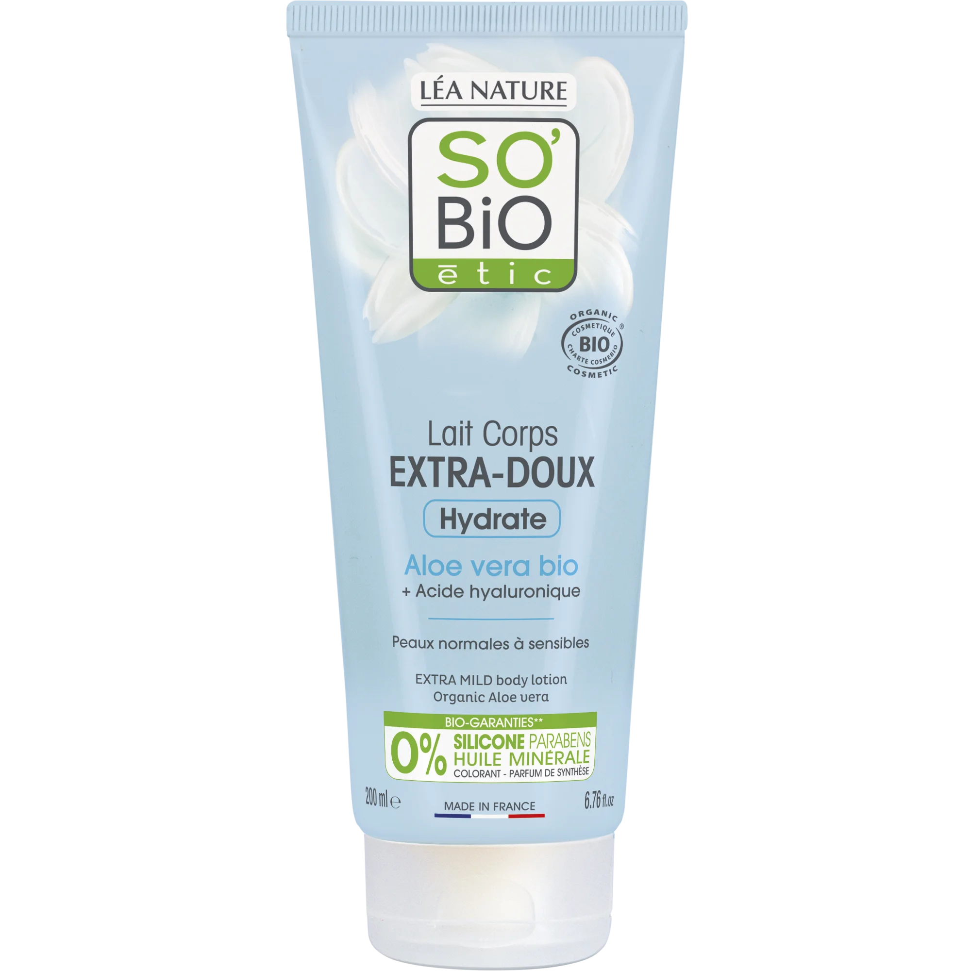 SO’BiO étic Extra feuchtigkeitsspendende Körpermilch mit Bio-Aloe Vera und Hyaluron (200 ml) – mit Hyaluronsäure