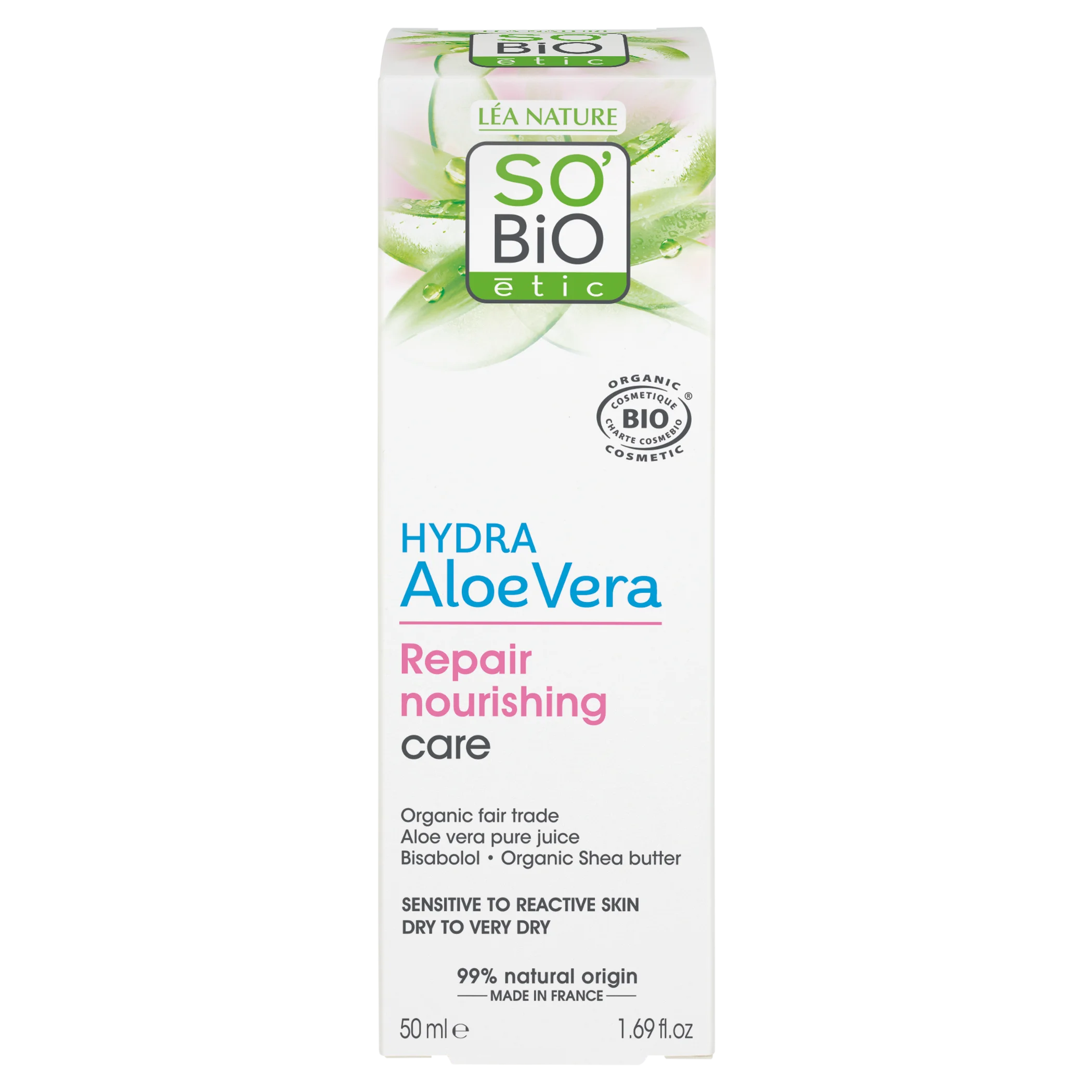 SO’BiO étic Nährende reparierende Pflege mit Aloe vera für empfindliche Haut BIO (50 ml) – spendet der Haut Feuchtigkeit und nährt sie