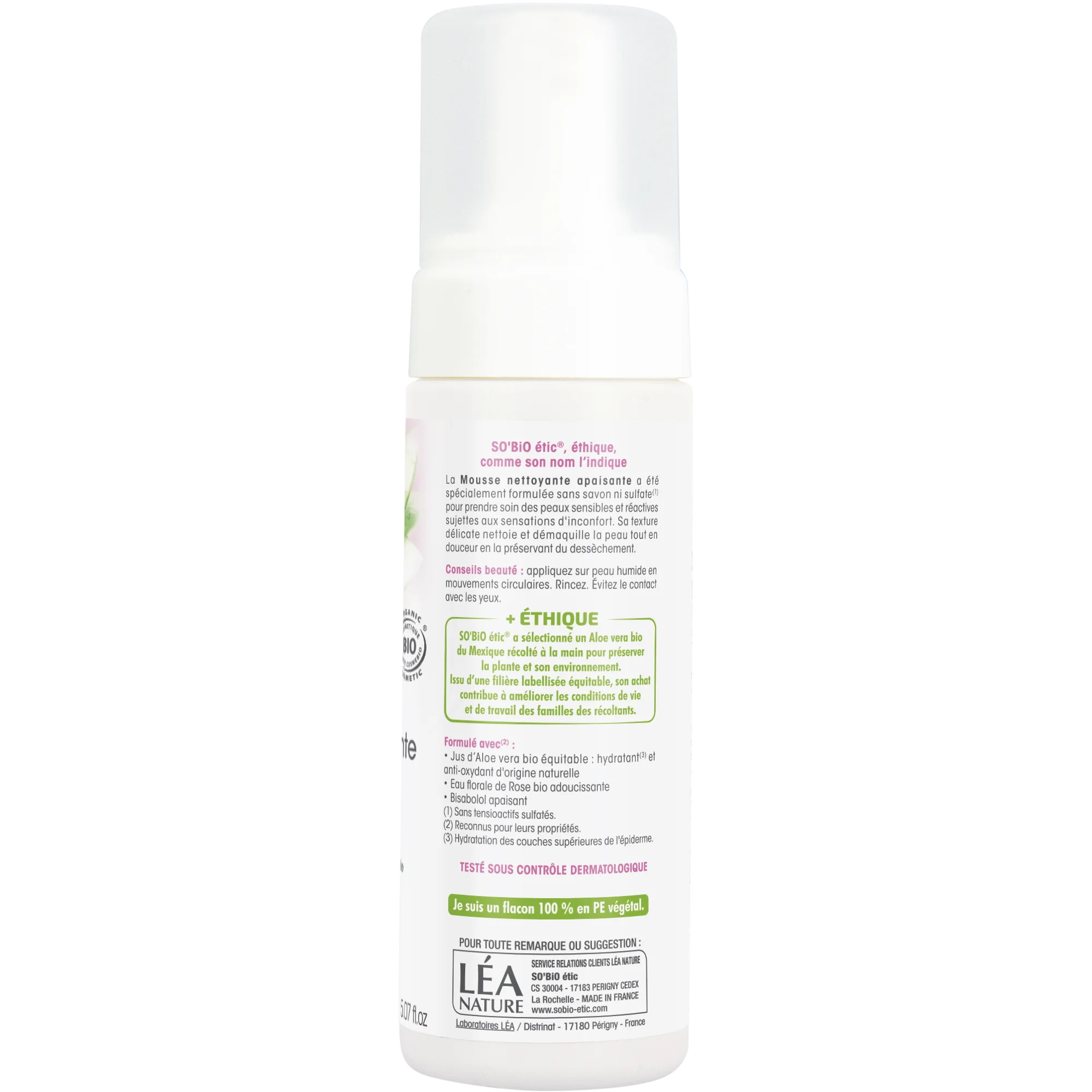 SO’BiO étic Beruhigender Reinigungsschaum Aloe Vera BIO (150 ml) – angereichert mit Rosenwasser