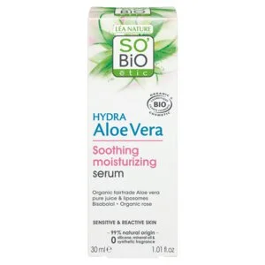 SO’BiO étic Gesichtsserum mit Aloe vera – Beruhigung und Feuchtigkeit für empfindliche Haut BIO (30 ml) – spendet Feuchtigkeit, beruhigt und bringt die Haut zum Strahlen
