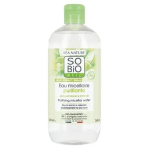 SO’BiO étic Aloe Vera Mizellen-Reinigungswasser – Zink und Zitrusfrüchte BIO (500 ml) – ideal für Mischhaut bis fettige Haut