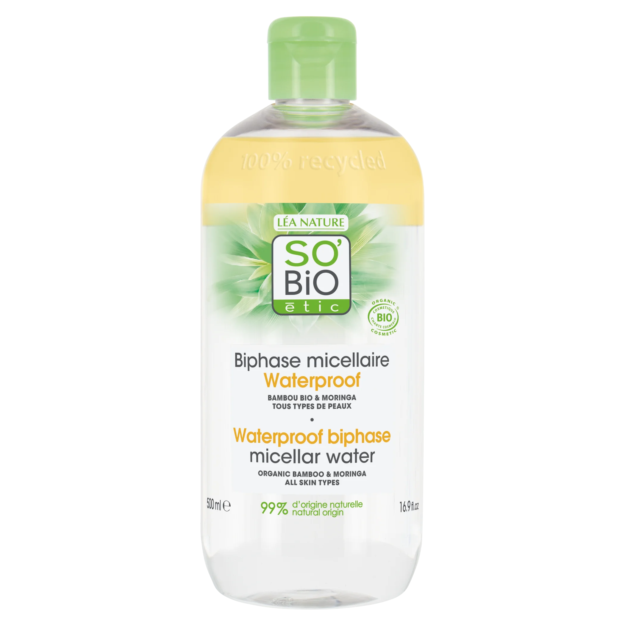 SO’BiO étic Zweiphasiges Mizellenwasser – Pur BAMBOO BIO (500 ml) – mit Bio-Bambus und Moringa