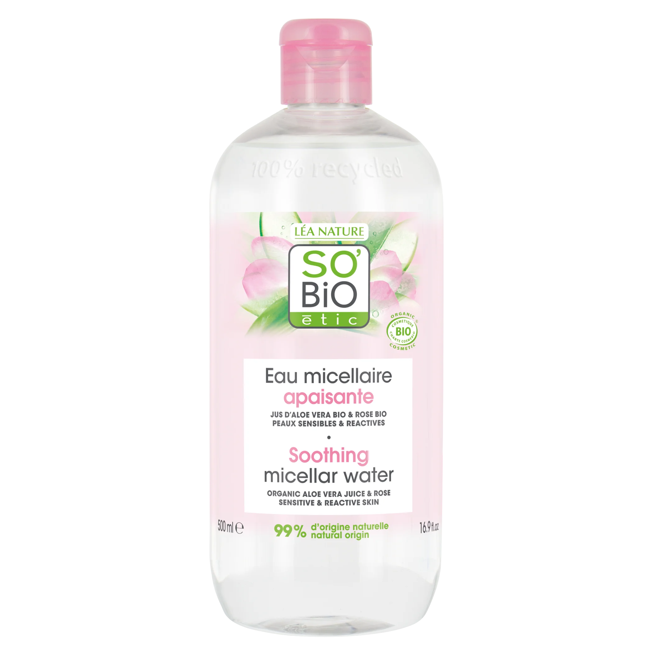 SO’BiO étic Beruhigendes BIO Mizellenwasser mit Aloe Vera (500 ml) – angereichert mit Kamillenwasser