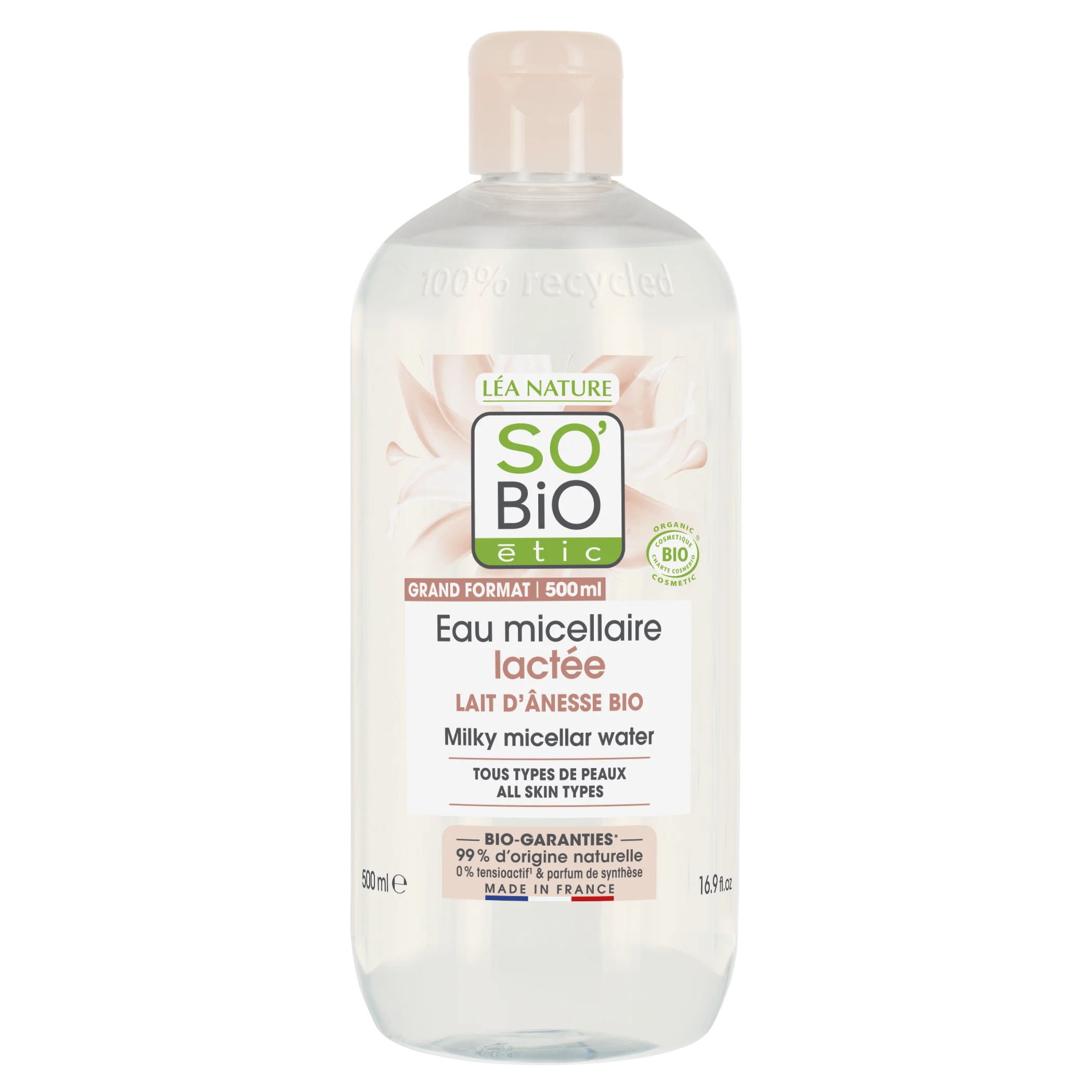 SO’BiO étic Mizellenwasser mit BIO-Eselsmilch (500 ml) – auch für empfindliche Haut geeignet